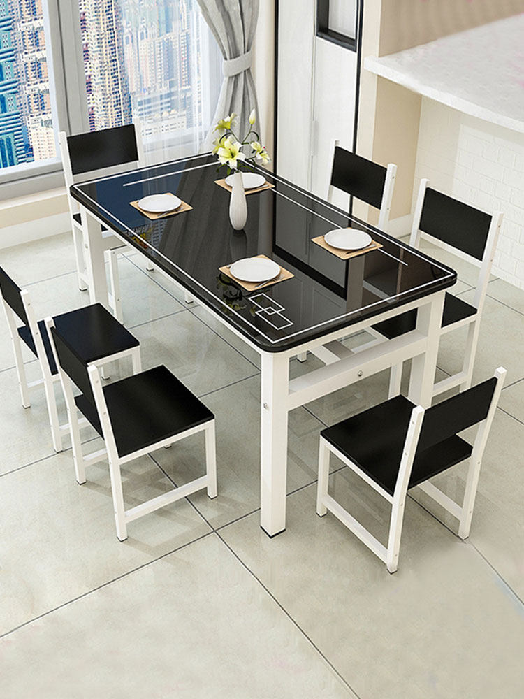 Dining table and chair combination Rectangular dining table Household modern simple 4 people 6 people small apartment tempered glass dining table
