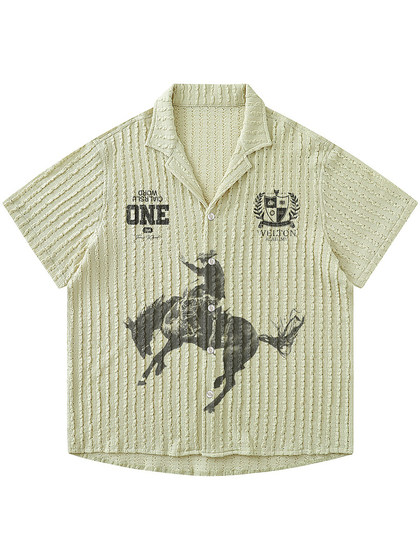 From Mars 追路人 复古vintage野马人物印花衬衫休闲短袖上衣男女