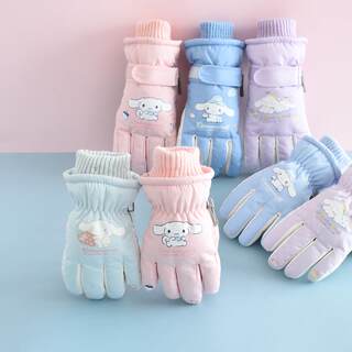 Thickened velvet anti-slip ski gloves for children aged 3-15 years old