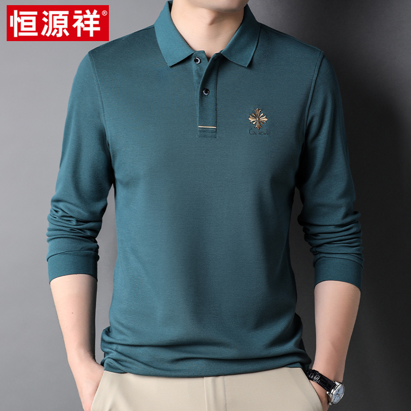 Hengyuanxiang solid color middle-aged and elderly long-sleeved T-shirt autumn new lapel polo shirt loose casual autumn top
