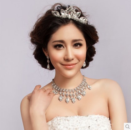 bride jewelry korean suit crown headdress wedding rhinestone set chain bridal accessories hair accessories photo studio three-piece set