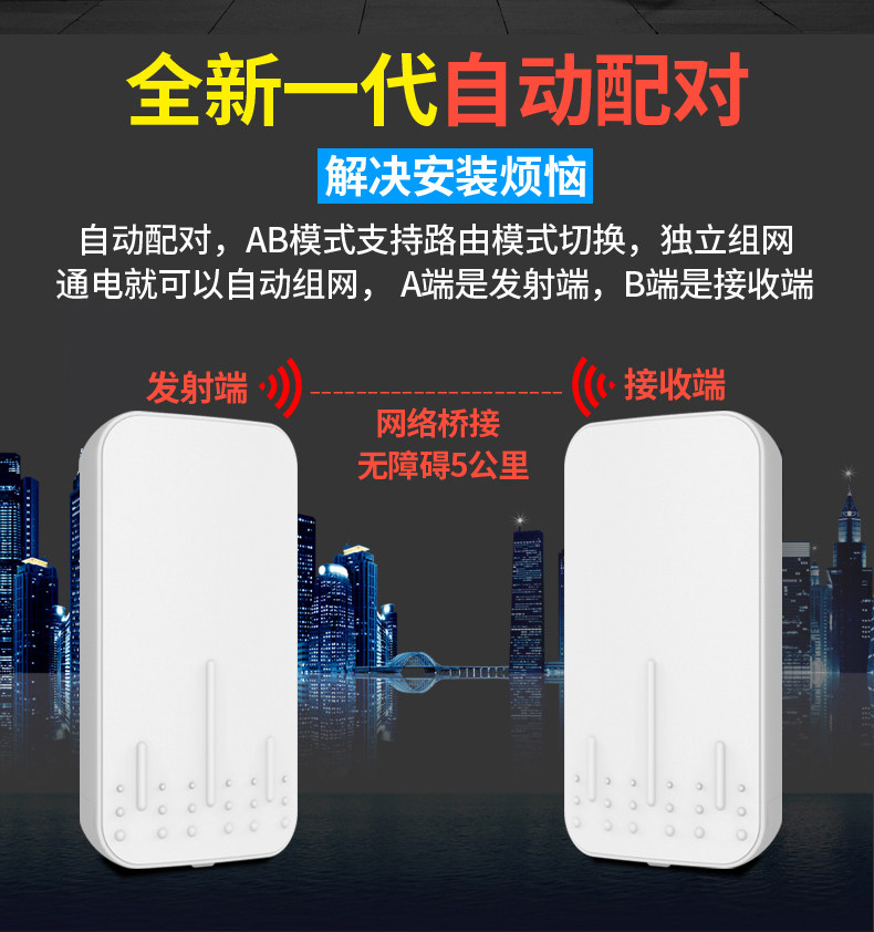 Сетевой мост 免配置5.8g无线桥接器监控cpe室外大功率室外中继对接器电梯监控