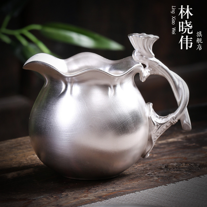 Large Gilt silver Fair cup tea drain set 999 sterling silver tea sea tea Divider Gongfu Tea uniform cup tea ceremony accessories