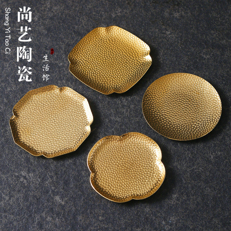 Day-style pure copper tea cup cushion tea disc utilitany tea with cudgel cup cooper-made tea debatable hot and thermal insulation mat tea road accessories