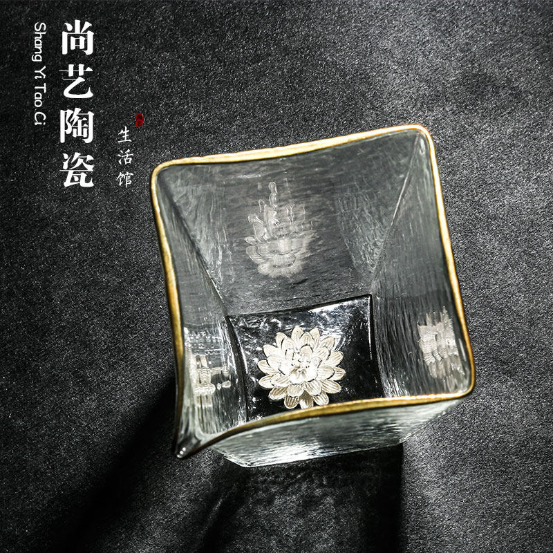 Japanese-style hammer pattern inlaid silver glass fair cup gold-rimmed cup tea divider Japanese design thickened heat-resistant kung fu tea set