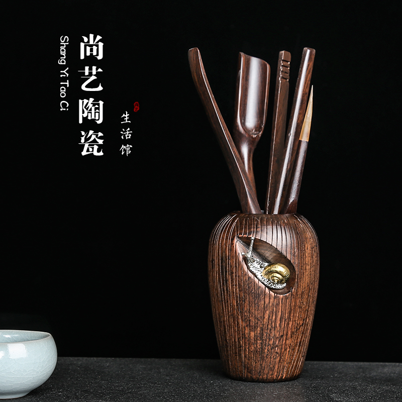 Tea Tea Doug Black Honolulu Solid Wood Tea Road Six Gentlemen Creative handmade tea then tea needle Tea nip Gongfu tea with spare parts