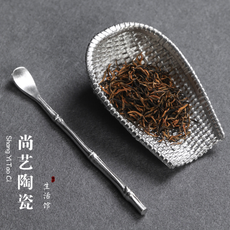 Pure tin tea is suit with handmade hammer mesh tea spoon tea pillow tea shovel teaspoon teaspoon teaspoon 6 gentleman Gongfu Tea Road accessories