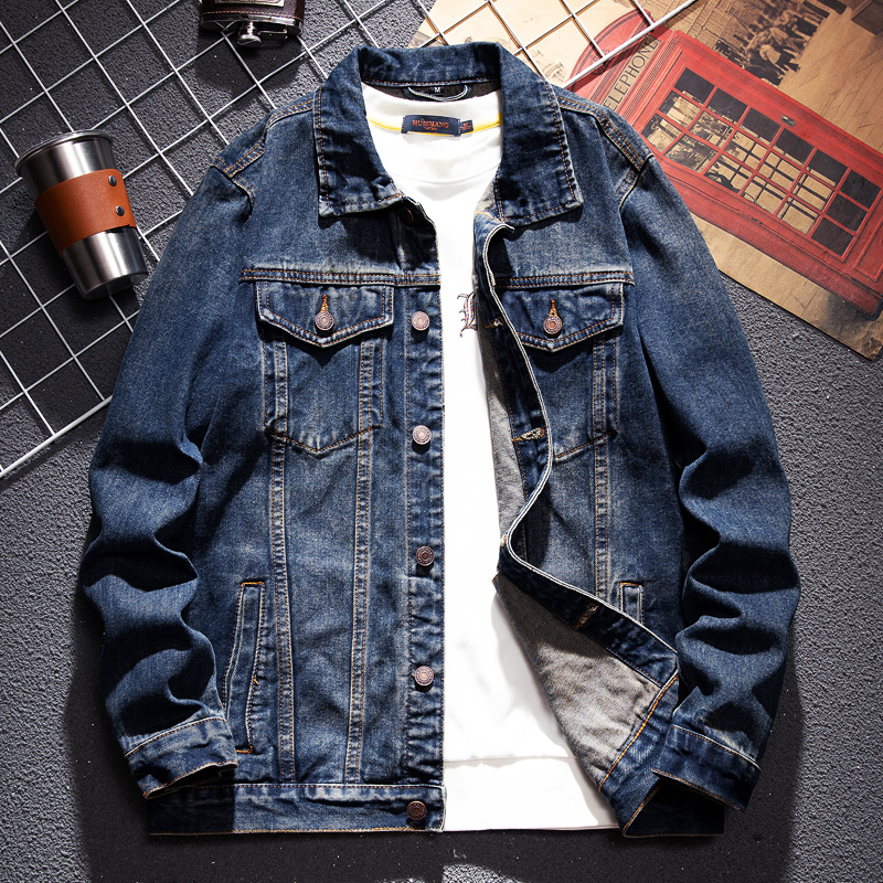 American-Style High-End Denim Jacket for Men, Trendy Brand, Thick Spring and Autumn Workwear Denim Jacket, Simple and Versatile Casual Denim Clothing
