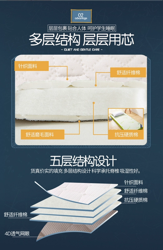 Dày nệm sinh viên ký túc xá 0.9 m nệm 1.8 m giường 2 mét đôi gấp chống ẩm tầng mat ngủ mat