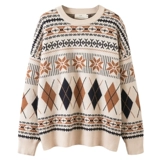 Оригинальный трикотажный демисезонный этнический свитер для влюбленных, круглый воротник, свободный крой, этнический стиль