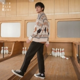 Оригинальный трикотажный демисезонный этнический свитер для влюбленных, круглый воротник, свободный крой, этнический стиль