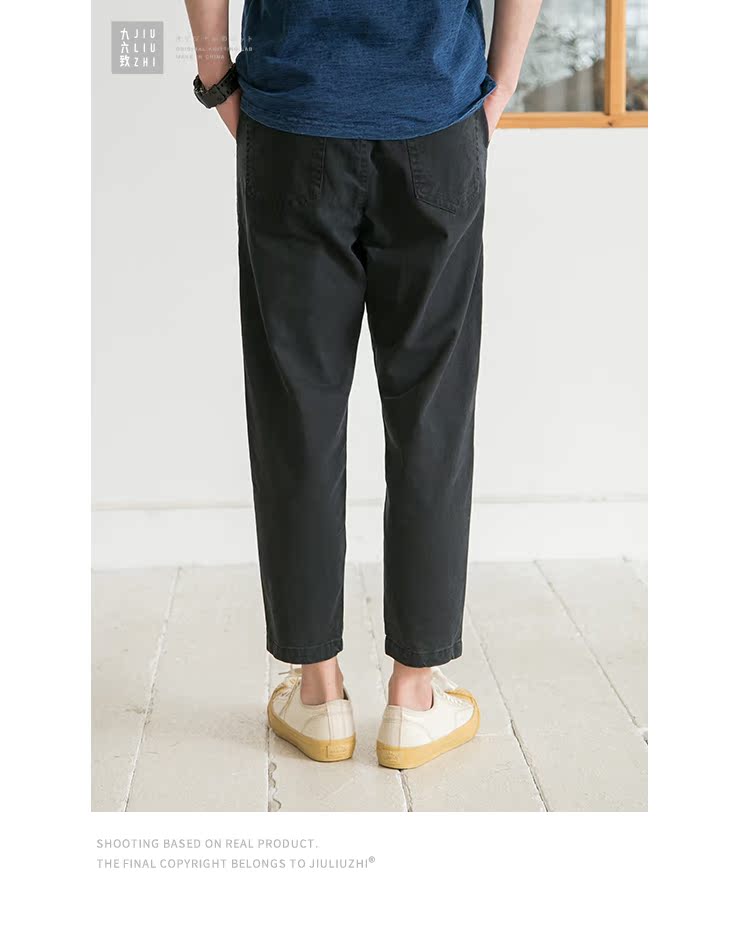 Jiuliuzhizhi Nhật Bản retro thun eo chín quần nam nước rửa quần cũ giản dị mùa thu overalls nam quần kaki túi hộp