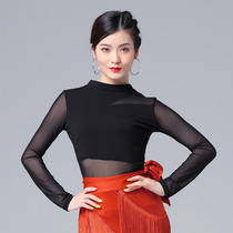 Modern dance top dance practice suit long sleeve slim Latin dance spring and summer new ballroom dance mesh stitching dance suit