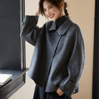 High-End Double-Sided Cashmere Coat for Women, Short Style, 2025 Autumn and Winter New Loose Fit, Slimming Cape Style, Petite Woolen Coat