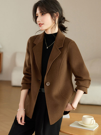 High-End Double-Sided Cashmere Coat for Women, Short Style, 2025 New Autumn and Winter Slim Fit, Elegant and Sophisticated Woolen Blazer