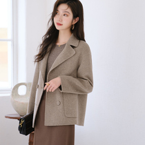 Double face cashmere big coat woman 2023 autumn and winter double row buckle small sub loose high-end temperament short fur coat female