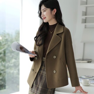 2025 Autumn/Winter New Double-Sided Cashmere Coat Women's Short High-End Loose Suit Collar Double-Breasted Woolen Jacket