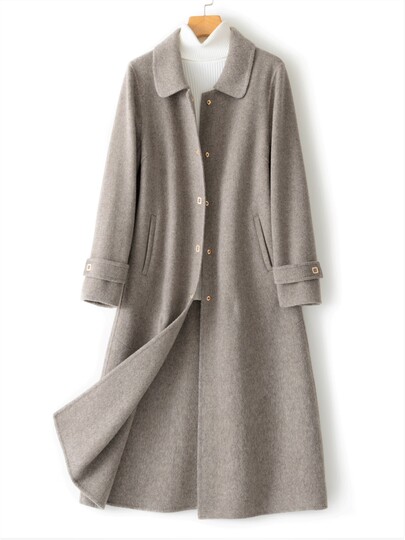 High-End Double-Sided Cashmere Coat for Women, Mid-Length, 2025 New Autumn and Winter Camel-Colored Doll Collar Woolen Coat for Women