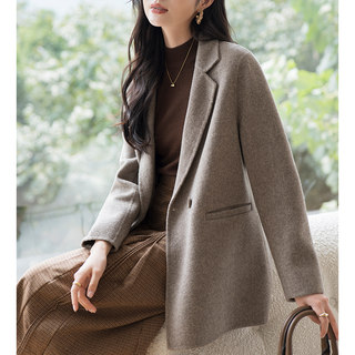 High-End Double-Sided Cashmere Coat for Women, 2025 Autumn and Winter New Slim-Fit Black Woolen Coat for Petite Women