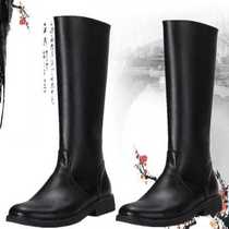 Mens and womens high riding boots campus students flag-raising boots for stage performances high boots motorcycle riders high-top single fleece boots