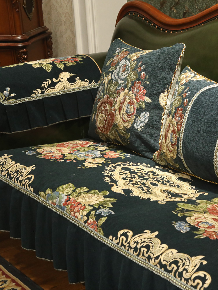 European-style leather sofa cushion cover high-end luxury winter style thick chenille American four-season universal non-slip 123 cushion