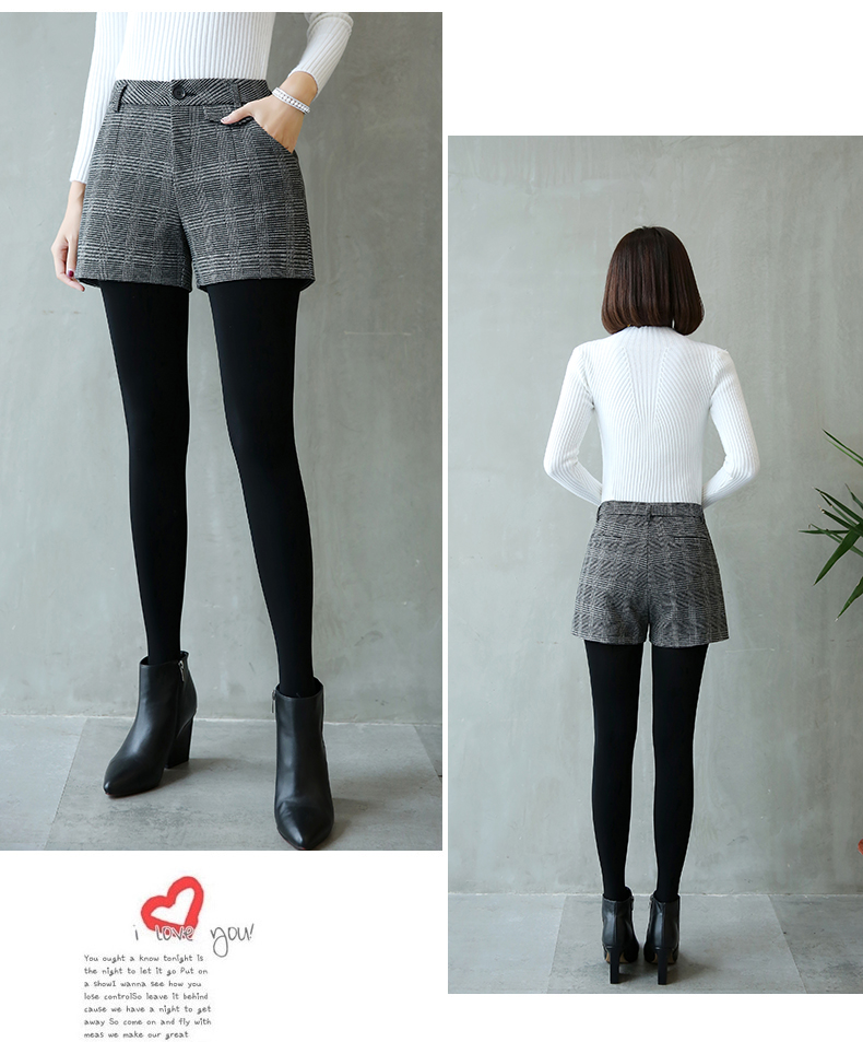 Quần short kẻ sọc bằng vải len nữ mùa thu và mùa đông cao eo 2018 Mới mặc ngoài mùa đông Quần lọt khe mỏng phía dưới Quần lửng quần áo thời trang nữ