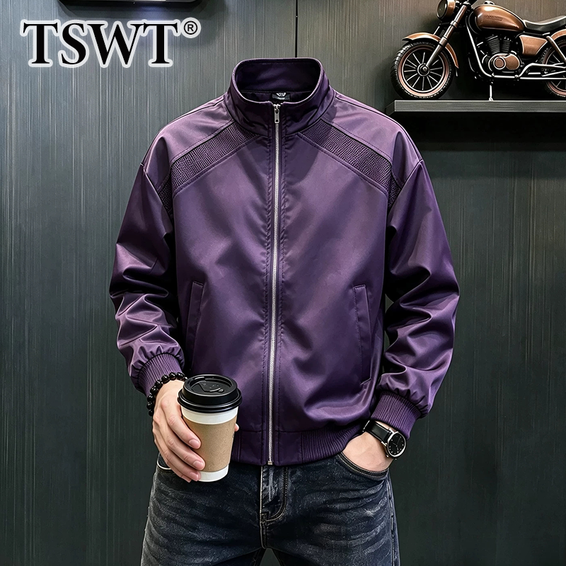 High-End Purple Flight Jacket for Men, Autumn and Winter 2026 New American-Style Workwear Short Baseball Jacket with Stand Collar