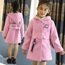Girls wool coat cotton padded 2021 clearance hooded childrens womens childrens clothing autumn and winter long wool coat