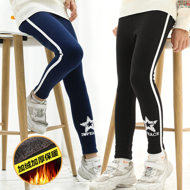 Girls' inner pants winter thickening and velvet high waist 7 pure cotton 9 one velvet 12 outer wear 14 year old children's pants