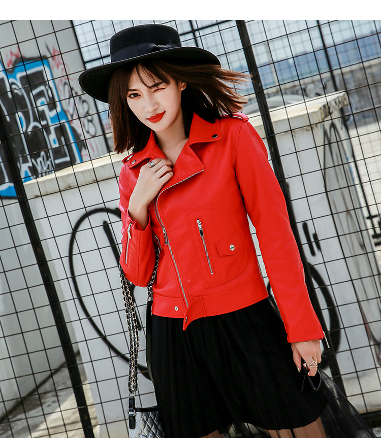 2018 mùa xuân và mùa thu da mới da phụ nữ phần ngắn Slim xe máy áo khoác thời trang slim jacket triều chic cổng gió áo khoác da nữ cá tính