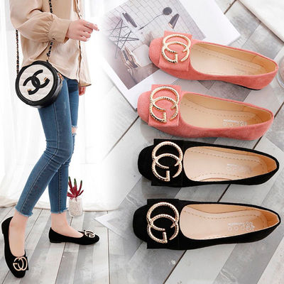 平底鞋浅口方头软底鞋休闲工作韩版豆豆鞋女