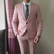 Mens suit 2021 new spring and autumn thin lotus pink Korean version handsome slim casual suit men