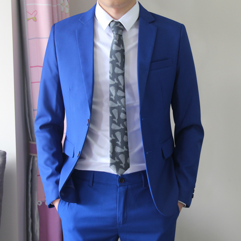 Trendy Men's Single-Piece Casual Korean-Style Slim-Fit Spring Suit for Hosting and Work, Slim-Fit Men's Royal Blue Suit Jacket
