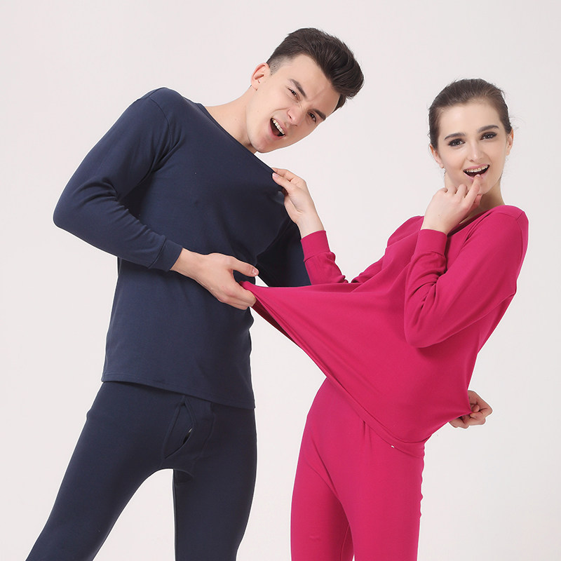 Cotton basic thin cotton long johns men's thermal underwear round neck warm suit ladies cotton sweater