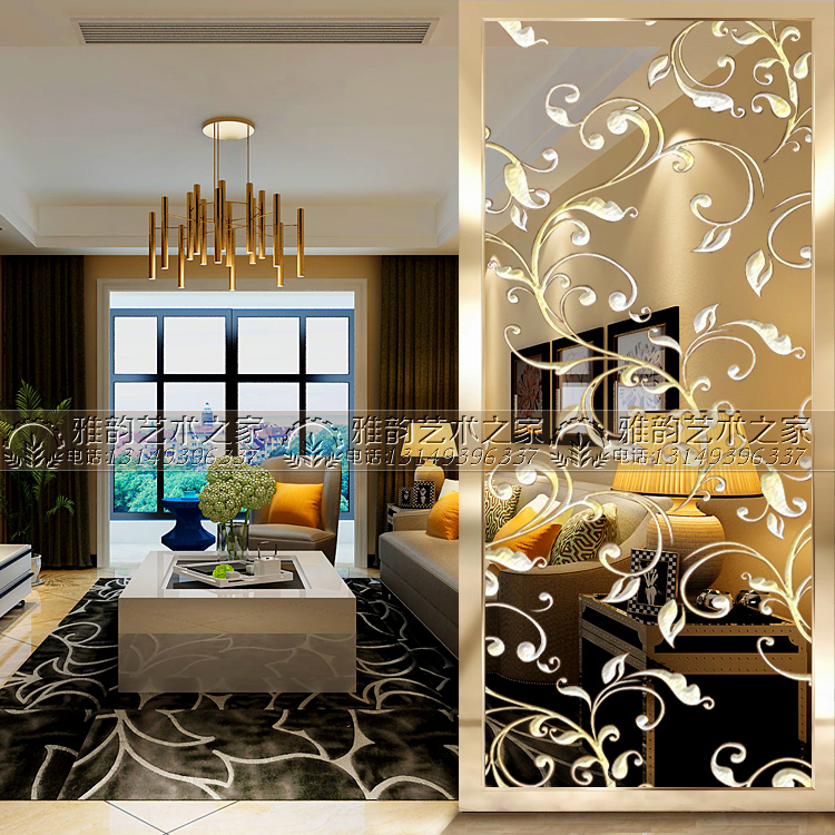 Modern Art Glass Genguan Background Wall Aisle Screen Partition Carved Frosted Steel Shoe Cabinet Furniture Carvings