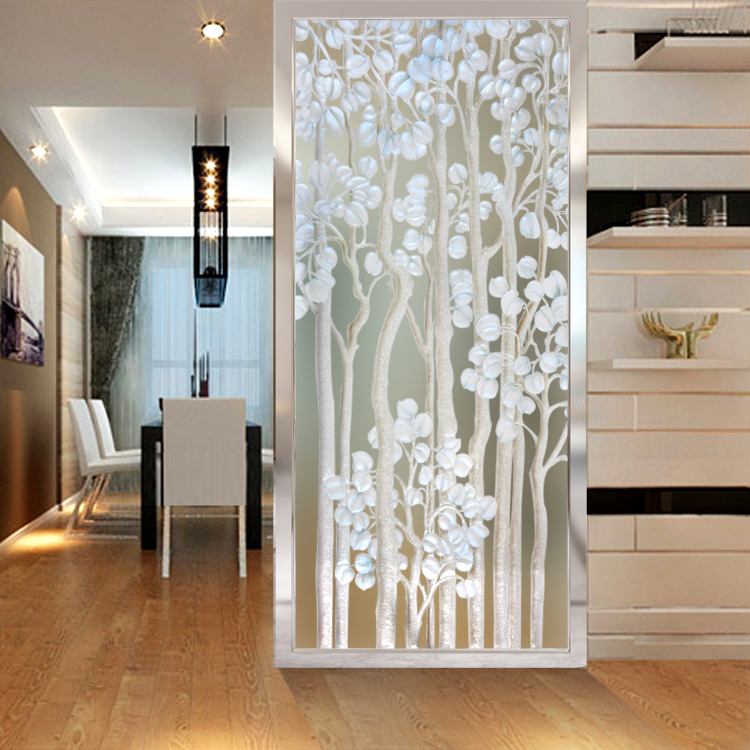 Modern Art Glass Minimalist Eurostyle Aisle Genguan American Mediterranean Living-room Shoes Cabinet Screen Partition Wall White Trees
