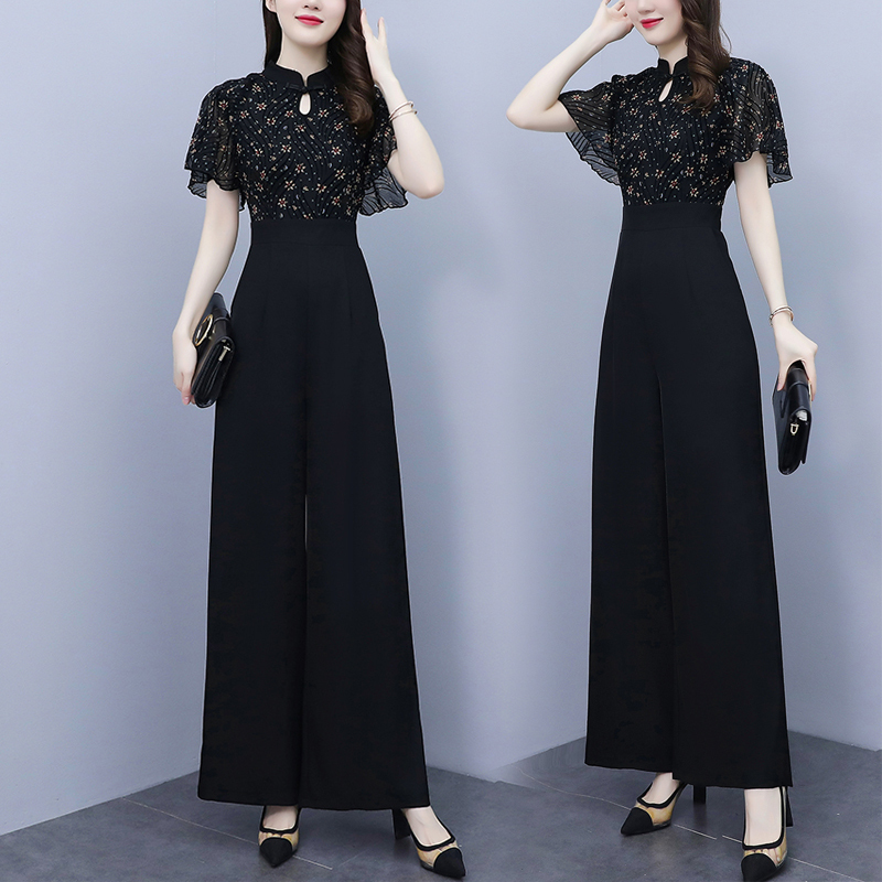 Floral Cheongsam Spliced Chiffon Jumpsuit Women's Summer Wear 2026 New Fashion Elegant Wide-Leg Jumpsuit Set Floral Cheongsam Spliced Chiffon Jumpsuit Women's Summer Wear 2026 New Fashion Elegant Wide-Leg Jumpsuit Set