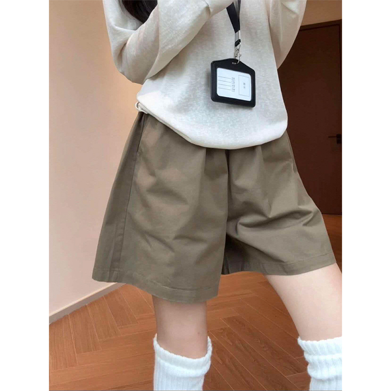 Military Green Floral Shorts for Women, Summer High-Waisted Loose Casual Style, Petite A-Line Sports Three-Quarter Wide-Leg Shorts