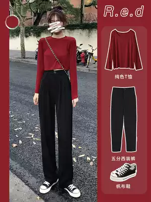 Wide-legged pants women's spring and autumn high waist slim Joker vertical straight tube loose mopping casual pants small suit pants