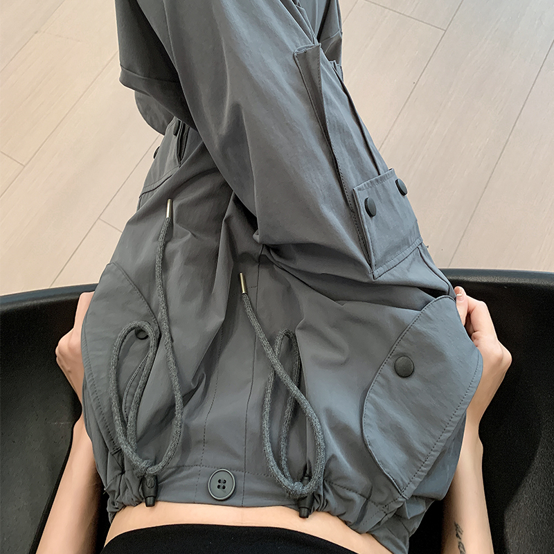 Gray Cargo Pants for Women 2026 New Spring and Autumn Retro Wide-Leg Pants Loose Straight-Leg Petite Cool Style Sports Pants