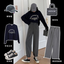 Gray suit pants women Summer 2020 New bunch feet high waist drape thin straight loose small big leg pants