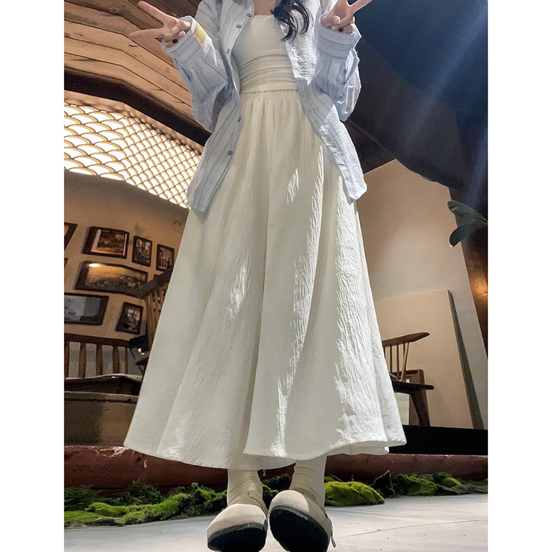 ホワイトスカートパンツレディース2025年春秋新作ハイウエストAラインカジュアルワイドレッグパンツ小さめプリーツスカート