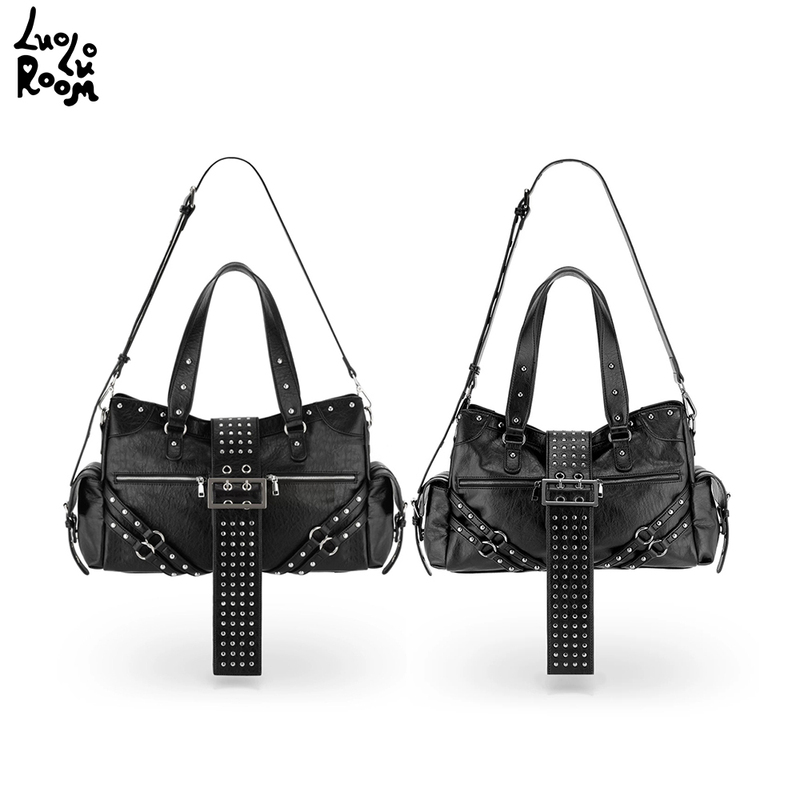 Luoluoroom Original Authentic Product "Motorcycle Love Princess" Studded Motorcycle Shoulder Crossbody Bag (Without Charms)