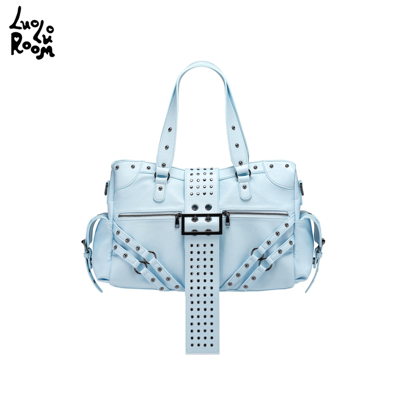 Luoluoroom Original Authentic Product, the "Motorcycle Concubine" Baby Blue Motorcycle Shoulder Crossbody Bag