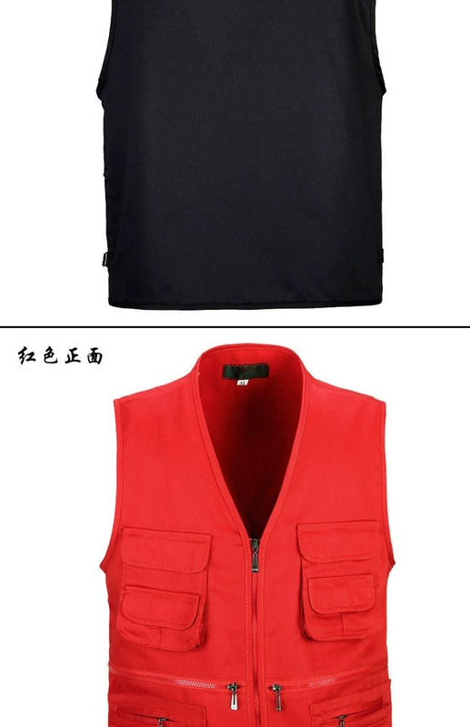 Áo ghi lê nam trung niên và cao tuổi mỏng mùa xuân và mùa hè bốn mùa áo ghi lê polyester-cotton ngoài trời vest nam nhiều túi vest - Dệt kim Vest