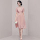 Chiffon dress women's summer cover belly waist v-neck workplace goddess fan clothes pleated long skirt temperament pink skirt