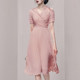 Chiffon dress women's summer cover belly waist v-neck workplace goddess fan clothes pleated long skirt temperament pink skirt