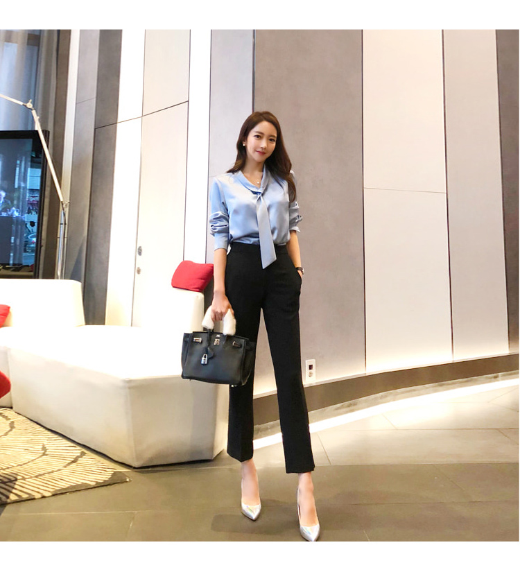 Xuân 2018 mới của phụ nữ Hàn Quốc OL khí chất chuyên nghiệp Áo cổ chữ V có tay áo dài tay hoang dã áo sơ mi nữ hàn quốc cao cấp
