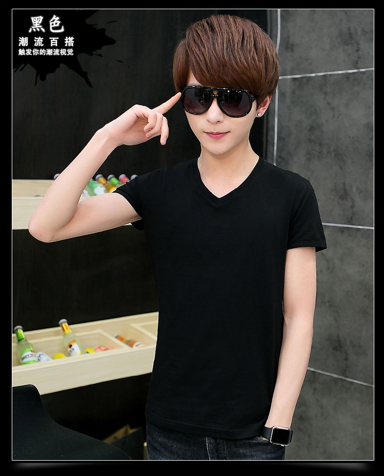 Thanh niên tay ngắn nam T-shirt màu rắn v-cổ Slim chạm đáy áo thể thao quần áo xu hướng nam nửa áo áo thun nam big size