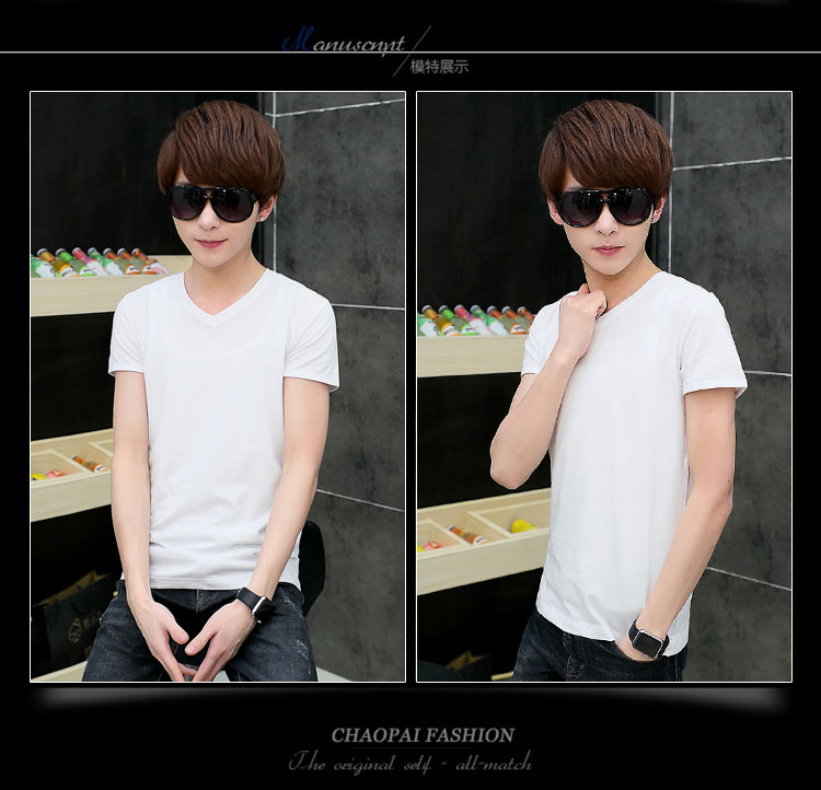 Thanh niên tay ngắn nam T-shirt màu rắn v-cổ Slim chạm đáy áo thể thao quần áo xu hướng nam nửa áo áo thun nam big size